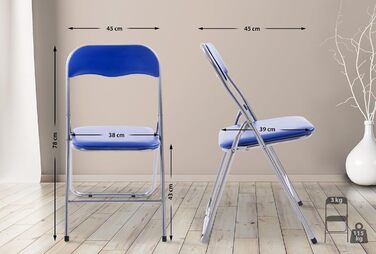 CLP Folding Chair Felix I Padded Folding Chair with Faux Leather Upholstery, Color: (Blue/Silver)