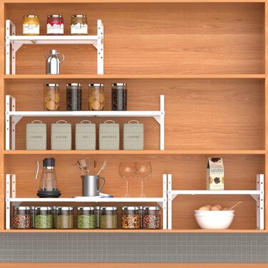 iPEGTOP Pull-Out Shelf made of robust steel, piece, height-adjustable, for home, office, pantry, kitchen, counter, size L, (1, White)