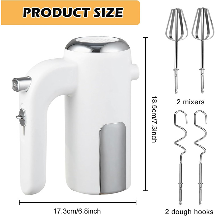 Електричний міксер 450W з 5 швидкостями: для тіста, яєць, випічки | Кухонний міксер з набором насадок