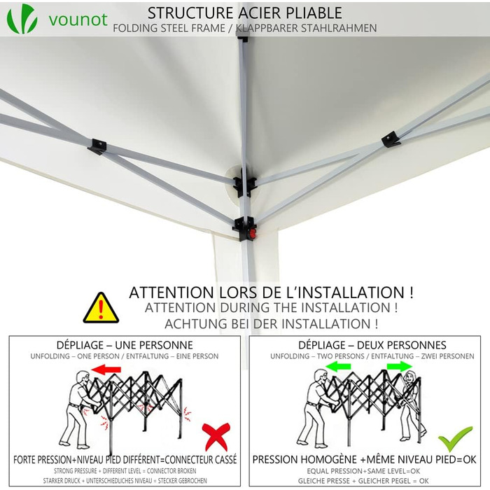 VOUNOT® Folding Gazebo 3x3m, with 4 Sandbags, Pop Up Gazebo, UV Protection 50+, (Cream White)