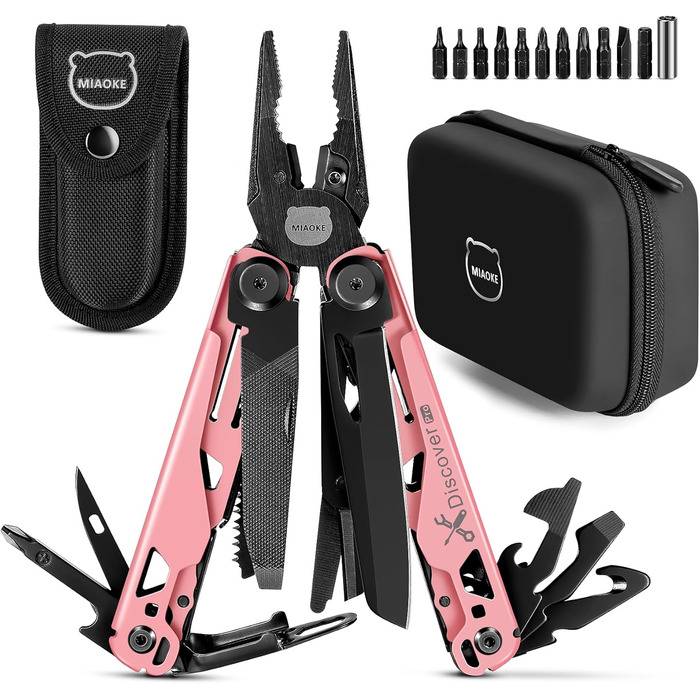 MIAOKE Multitool 23 in 1 with Premium Gift Box, Screwdrivers, Saw, Screwdrivers, Bottle Opener, Pliers, Camping Knife, Cool Gadgets for Men, Best Gift for Boyfriend, Son, Dad, Him, Husband (Coral Pink)