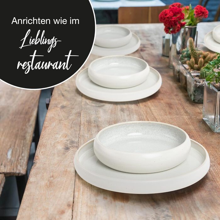 Moritz & Moritz SOLID UNI Dinnerware Set, 6 Persons, Cream, 18-Piece - Modern Stoneware Dinner Set - Microwave & Dishwasher Safe, Dining Dishes, Tableware Service, Combination Service 6 Person Cream Dinnerware Set (6 Person)