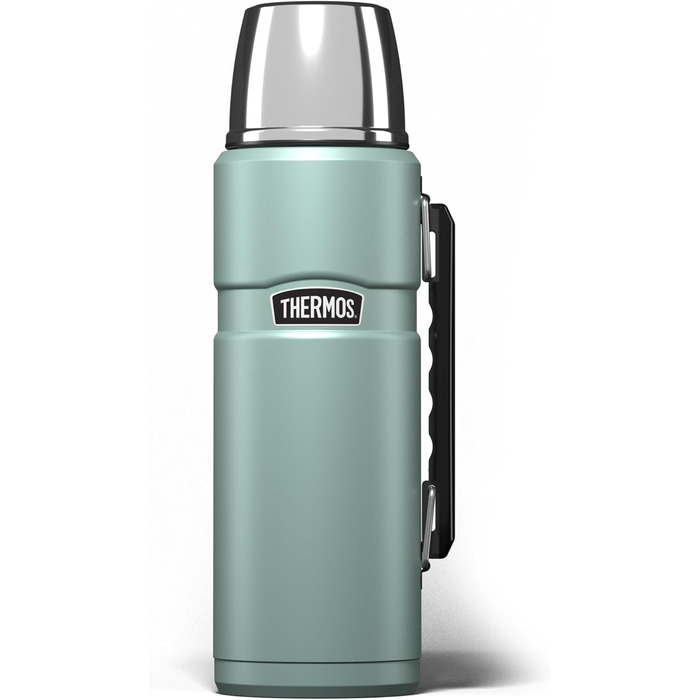 Термос King Thermos з нержавіючої сталі, сірий (качиний синій), 1.2 л, з ручкою та стаканом