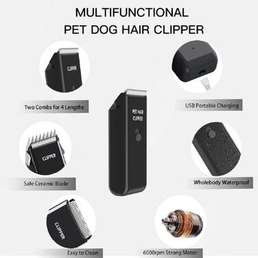 Набір для грумінгу тварин: професійна машинка для стрижки собак та котів, безшумна, акумуляторна, чорна