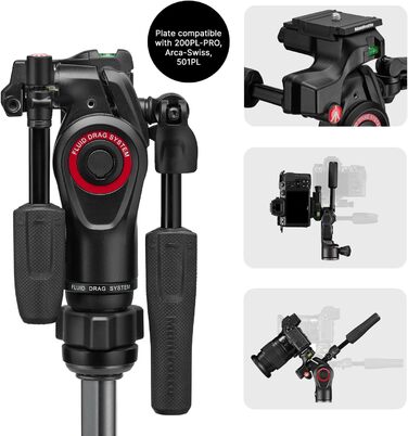 Штатив Manfrotto Befree Advanced 3-Way з тріножкою та рідинною головкою, алюміній, для камер та відеокамер до 6 кг, ультракомпактний, аксесуари для фото та відео