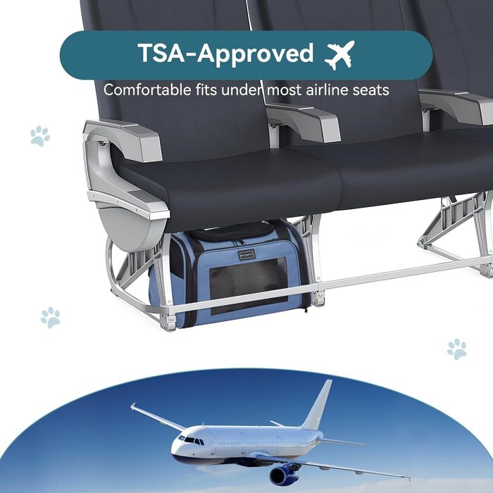 Транспортна переноска для котів та маленьких собак Petsfit, блакитна, S, з захисним ременем та розкладною матрацом