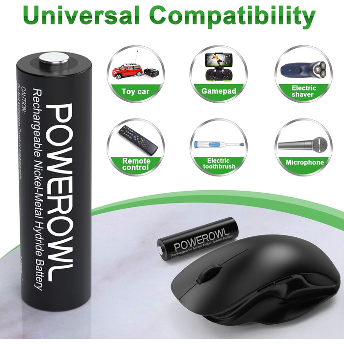 Акумулятори AA Powerowl 2800mAh NI-MH, 8 шт. з інтелектуальною зарядкою USB, 4 слоти, незалежні слоти