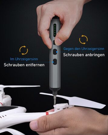 Електрична викрутка 70 в 1 з набором S2 біт, 4 LED, 200 RPM, для ремонту годинників, ПК, телефонів (срібно-чорний)