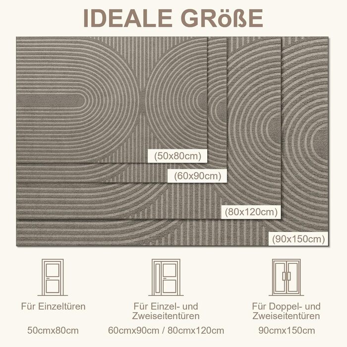 Килимок примічний та вуличний FEOMOS 80x120 см, протиковзний вологопоглинаючий килим для вхідних дверей, коридору, балкона та кухні, бежевий, придатний для прання