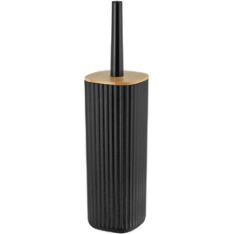 Набір для туалету WENKO Rotello: щітка та тримач з бамбуковим кришкою, білий/натуральний, Ø 10 x 36 см