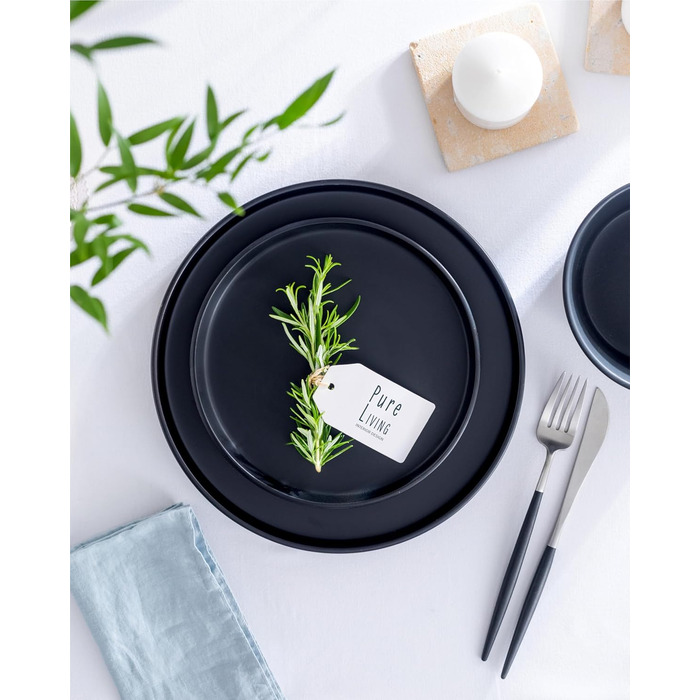 Matte Black Stoneware Dinnerware Set for 6 - 24 Piece Set | Pure Living | Urban Style Dinner Set