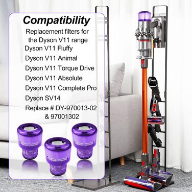 Фільтр для пилососа Dyson V11/V15 (3 шт.) - HEPA, миючий, сумісний з Animal Torque Drive, No.970013-02
