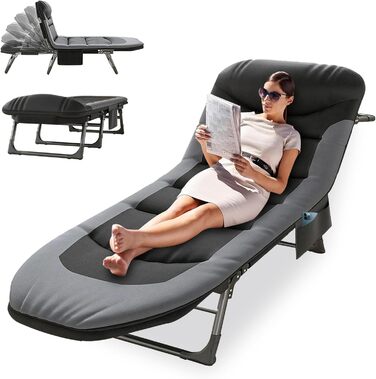 Розкладне ліжко-спальник для кемпінгу з матрацом, регульована спинка, ліжко-карп, ліжко для відпочинку на природі XXL, 65x190x30 см, односпальне розкладне ліжко для гостей, 1 шт.