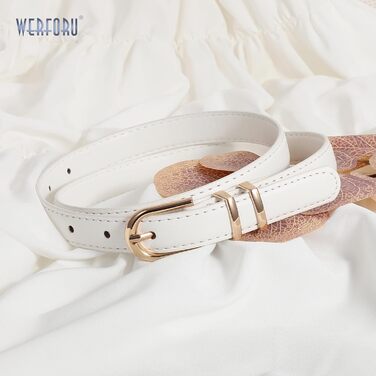 Жіночий тонкий шкіряний ремінь WERFORU (2 шт.) для джинсів та штанів. Ремінь з золотистою пряжкою, довжина 110 см, підходить для талії 80-92 см (чорний+білий)