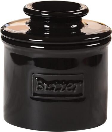 Butter Bell BB-CCBLK The Original Crock by L. Tremain, Cafe Retro Collection - Glossy, Bone China, Midnight Black