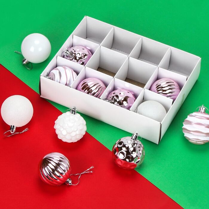 Шардечки для ялинки пластикові 6 см, набір 12 шт. (рожево-ліловий)