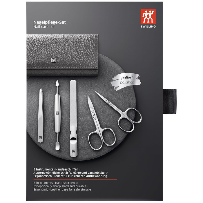 Набір для манікюру та педикюру ZWILLING (5 предметів) з екошкіряним кейсом, нержавіюча сталь, сірий