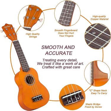Укулеле Everjoys Sopran 21 дюйм: Комплект для початківців з чохлом, тюнером, нотами та плектром