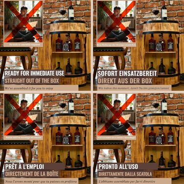 Wine Barrel Stand with Door - Liquor Cabinet Bottle Shelf Wooden Shelves - Wooden Barrel - Barrel Furniture - Wine Rack - Wineregal - Wine Bar - Barrel Bar with Door - Barrel Bar Minibar 80cm High (Sun-Bleached)