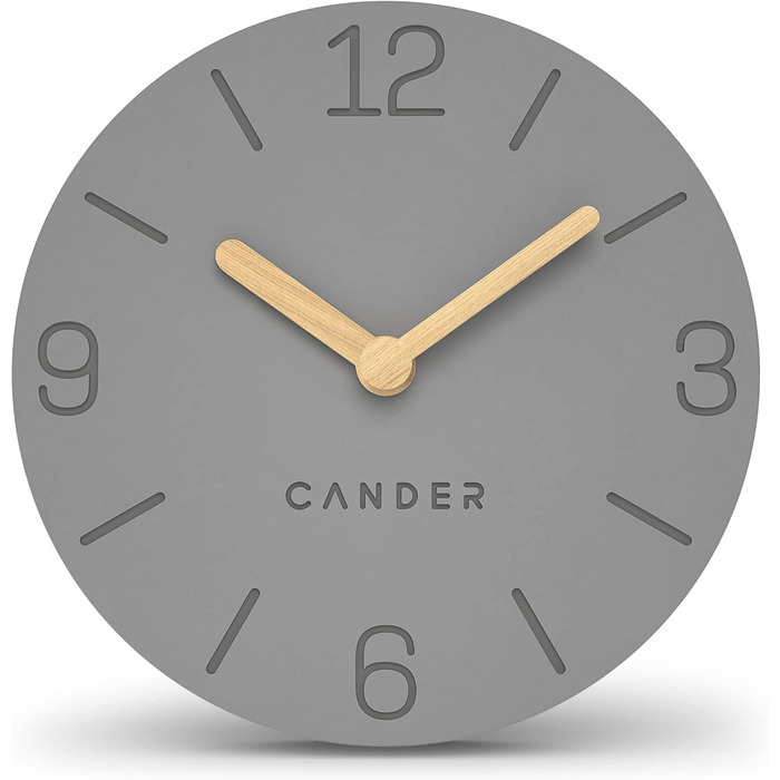 Cander Berlin MNU 2615 H Gray Table Clock, battery-powered, silent (no ticking), vintage, analog, modern, wood hands, MDF, 15 cm