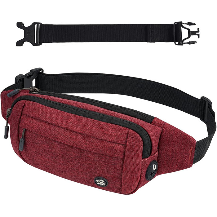 WATERFLY Поясна сумка на пояс для чоловіків та жінок: спортивна сумка на талію, поясна фанка, для подорожей, прогулянок з собакою, активного відпочинку (Тьмяно-червоний)