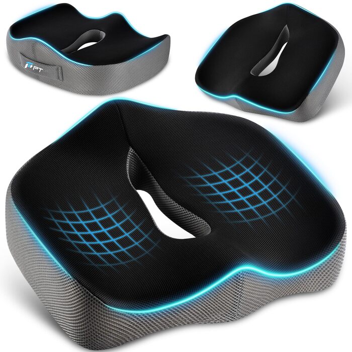 Подушка для сидіння POOTACK - для офісного крісла та авто, комфорт, піна з пам'яті, дизайн з отворами та U-подібною формою, чорний