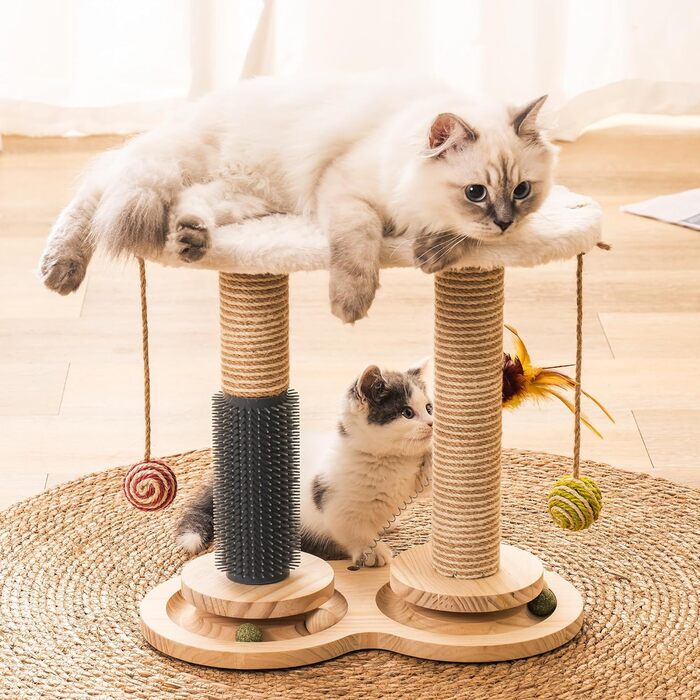 MEWOOFUN 2-Layer Rotating Kitten Toy Cat Toy Self-Entertainment - Cat Toy Roller for Indoor Cats with Natural Sisal Scratcher Cat Self-Care, (white)