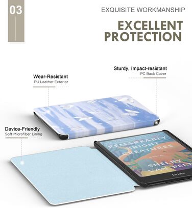 Чохол MoKo для Kindle Paperwhite 12-го покоління (2024) та Kindle Colorsoft Signature Edition (2024), PU шкіра, авто-сон/пробудження, сірий ліс (сніговий метелик)