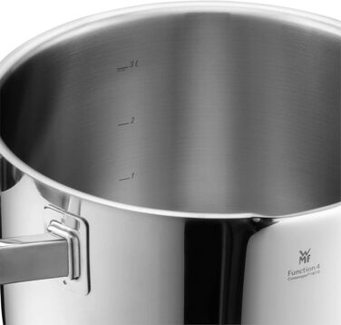Каструля WMF Function 4 з ручкою 16 см, скляна кришка, 1,4 л, каструля для молока, індукційна, Cromargan нержавіюча сталь, 4 функції зливу, внутрішня шкала, червона