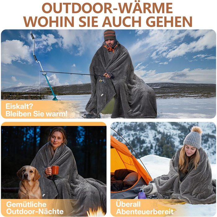 Електрична ковдра JUMMICO Kuschel-Heizdecke 180x130 см, тепла та м'яка - 6 режимів нагріву, таймер 12 годин, пральна, для дивану, ліжка, офісу (сіра)