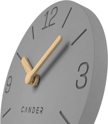 Cander Berlin MNU 2615 H Gray Table Clock, battery-powered, silent (no ticking), vintage, analog, modern, wood hands, MDF, 15 cm