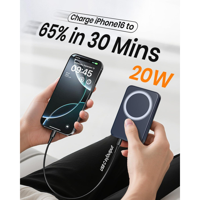 Power Bank A ADDTOP 10000mAh з підтримкою PD 20W та бездроговою зарядкою. LED дисплей, USB-C In/Out, сумісний з iPhone 17/16/15/14/13/12/Pro Max (Блакитний)