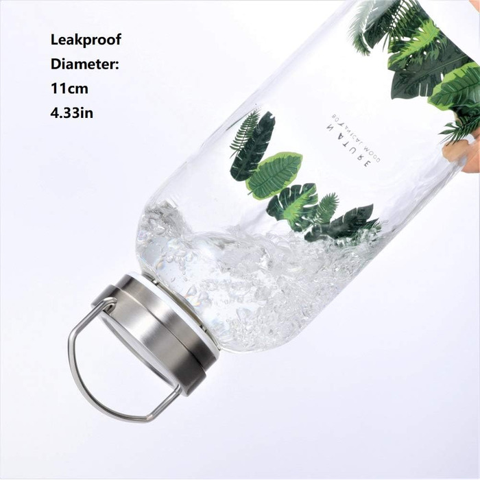 Glass Water Bottle 2L with Neoprene Sleeve, Leak-Proof, Portable, Stainless Steel Lid, Water Bottle, 2 Liter, 2000ml