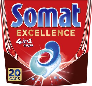 Капсули для посудомийної машини Somat Excellence 4in1, для ідеального очищення та блиску, підходять для Eco-режиму та низьких температур, 20 шт.