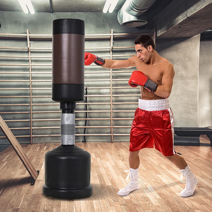 HOMCOM Standboxsack Boxpuppe Height Adjustable 158-186 cm, Punching Dummy for Training, Punching Partner, Black and Brown