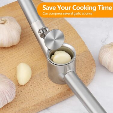 Прес для часнику з нержавіючої сталі - прес для часнику/подрібнювач часнику/прес для імбиру з міцною ручкою з нержавіючої сталі, практичний кухонний помічник та інструмент, 15.8×5 см