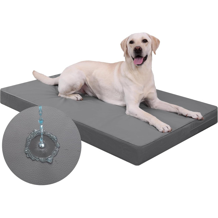 Ортопедичний лежак для собак великих порід 119x73 см, знімний чохол з екошкіри, м'який лежак-матрац для собак, сірий (L119xB73xH9 см)