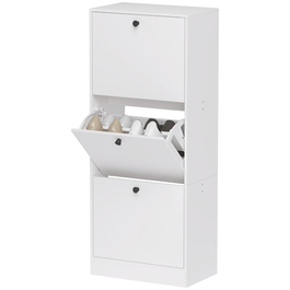 HOMCOM Shoe Cabinet with 3 Flaps, Shoe Storage Bench, Shoe Rack with Adjustable Partition, Narrow Shoe Chest for 12 Pairs of Shoes, 47 x 28 x 115 cm, White | Aosom