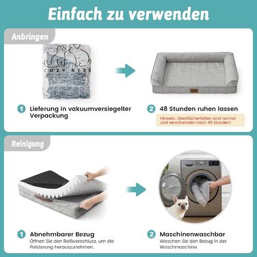 Ортопедичне ліжко для собак середнього розміру COZY KISS з знімним, пральним чохлом. Підтримує хребет, водонепроникні бортики та протиковзна основа. Розмір: 91x69x16 см, колір: сріблясто-сірий
