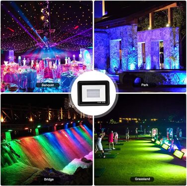 RGB LED прожектор 100 Вт для вулиці, водонепроникний IP68, 16 млн кольорів, 20 режимів, смарт керування, ландшафтне освітлення для саду