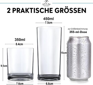 Zulay Unzerbrechlich Plastic Drinking Glasses, 8 Pack, Transparent, 4 each: 340 ml and 473 ml, Acrylic Cups for Kitchen – Unbreakable, BPA-free, Dishwasher Safe, Plastic Glasses Set