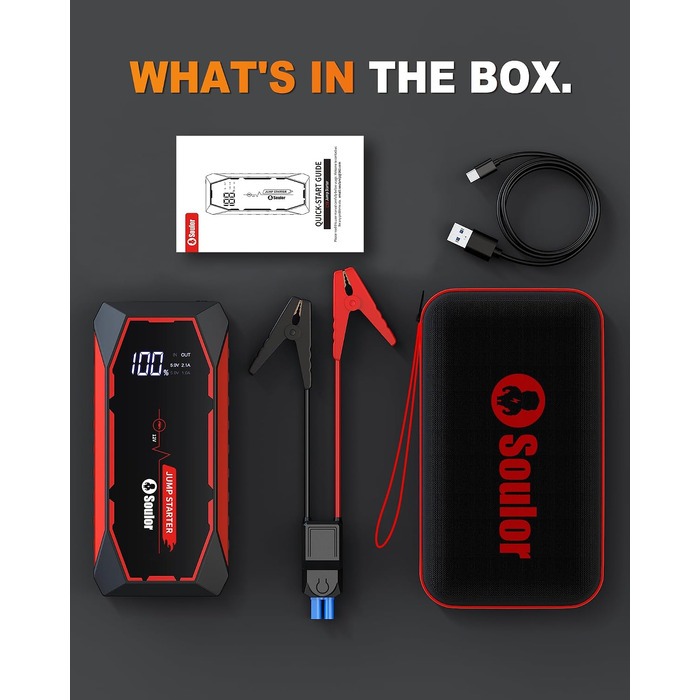 Бустер для автомобіля Cy8 5000A — Потужний пусковий пристрій (Jump Starter) для бензинових двигунів до 8л та дизельних до 6л, 12V, з LED-ліхтарем та EVA-кейсом