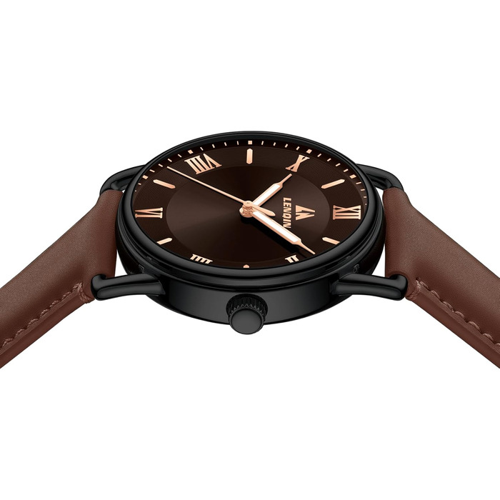 Чоловічий годинник LN LENQIN: аналоговий кварцовий годинник для чоловіків, водостійкий (30м), шкіряний ремінець, чорний/коричневий, бізнес-стиль