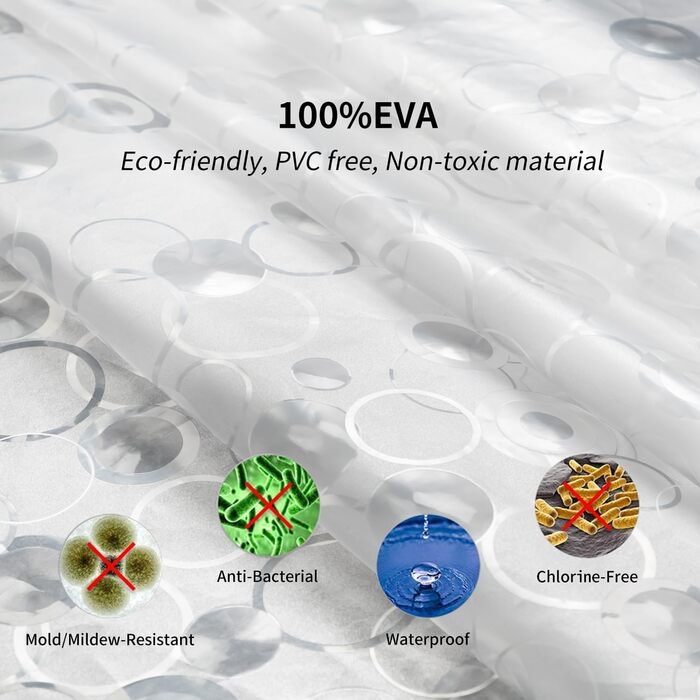 Шторка для душу WELTRXE з антигрибковим покриттям, з вантажем та магнітом, 120x180 см, водонепроникна, антибактеріальна, EVA, для ванни та душу, дитяча, 3D-візерунок каменю, 8 кілець, матова бульбашка