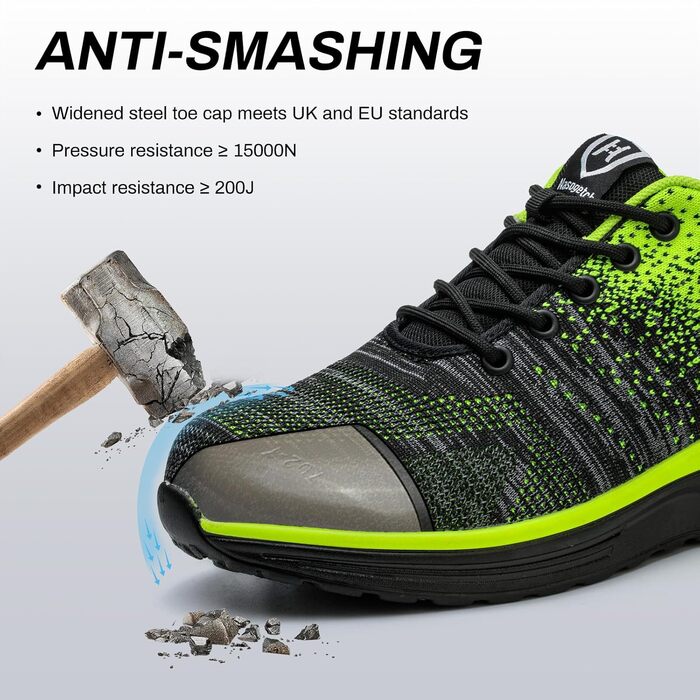 Черевики робочі чоловічі та жіночі, спортивні, з металевим носком, антиковзаючі, дихаючі, розмір 35-46 (36 EU, зелений)