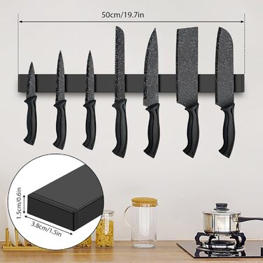 Magnetic Knife Strip 50cm, Stainless Steel Magnetic Knife Holder, Magnetic Knife Holder Screw, Self-Adhesive Magnetic Strip for Knives and Utensils
