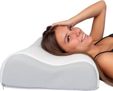 Dream Castle Exclusive Neck Pillow - Gel foam core with wave pattern RG50 - Height adjustable for optimal sleeping position - Sustainable cover made of recycled polyester - 30x60cm