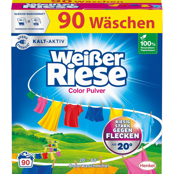 Пральний порошок Weißer Riese Color для кольорових речей, ефективний проти плям, активний від 20°C, 90 прань