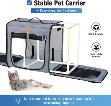 Транспортна переноска для собак та котів середнього розміру 2-в-1, сіра XL. З туалетом, мисками та килимками.