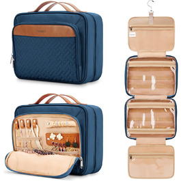 Сумка-органайзер для туалетних аксесуарів для жінок, велика, водонепроникна, з відділенням для прикрас, для подорожей, темно-синя